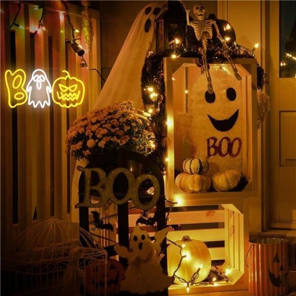 Halloween Boo Neon Sign Spooky Ghost Light Pumpkin House Decor Orange Pumpkin - Picture 5 of 8